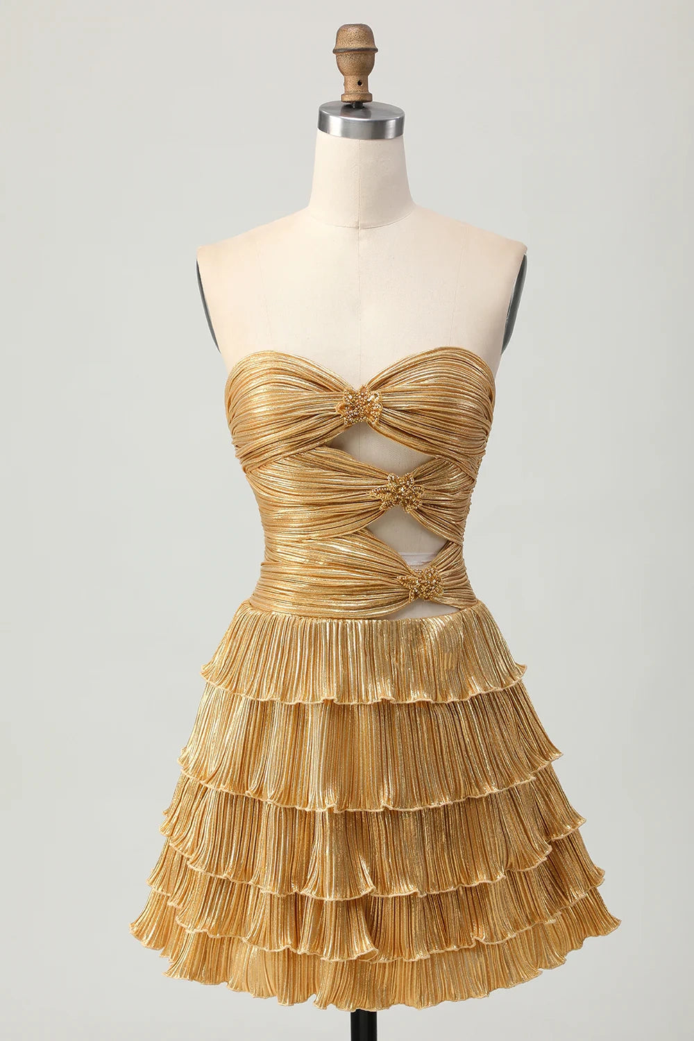 DingJi Wedding Sparkling Lockhole Flower Sweetheart Short Metal Homecoming Dresses